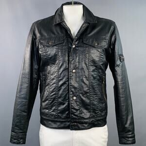 JOHN VARVATOS STAR USA Size L Black Coated Cotton Twill Snaps Jacket